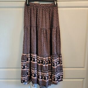 American Eagle Black Floral Tiered Midi Skirt